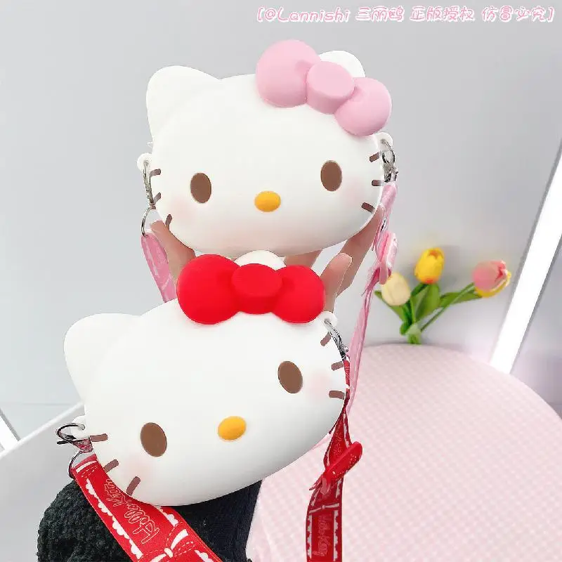 

Sanrio Original Cartoon Bag Kawaii Hello Kitty Kuromi Mymelody Coin Purse Storage Headphone Bag Ornaments Silicone Zero Wallet