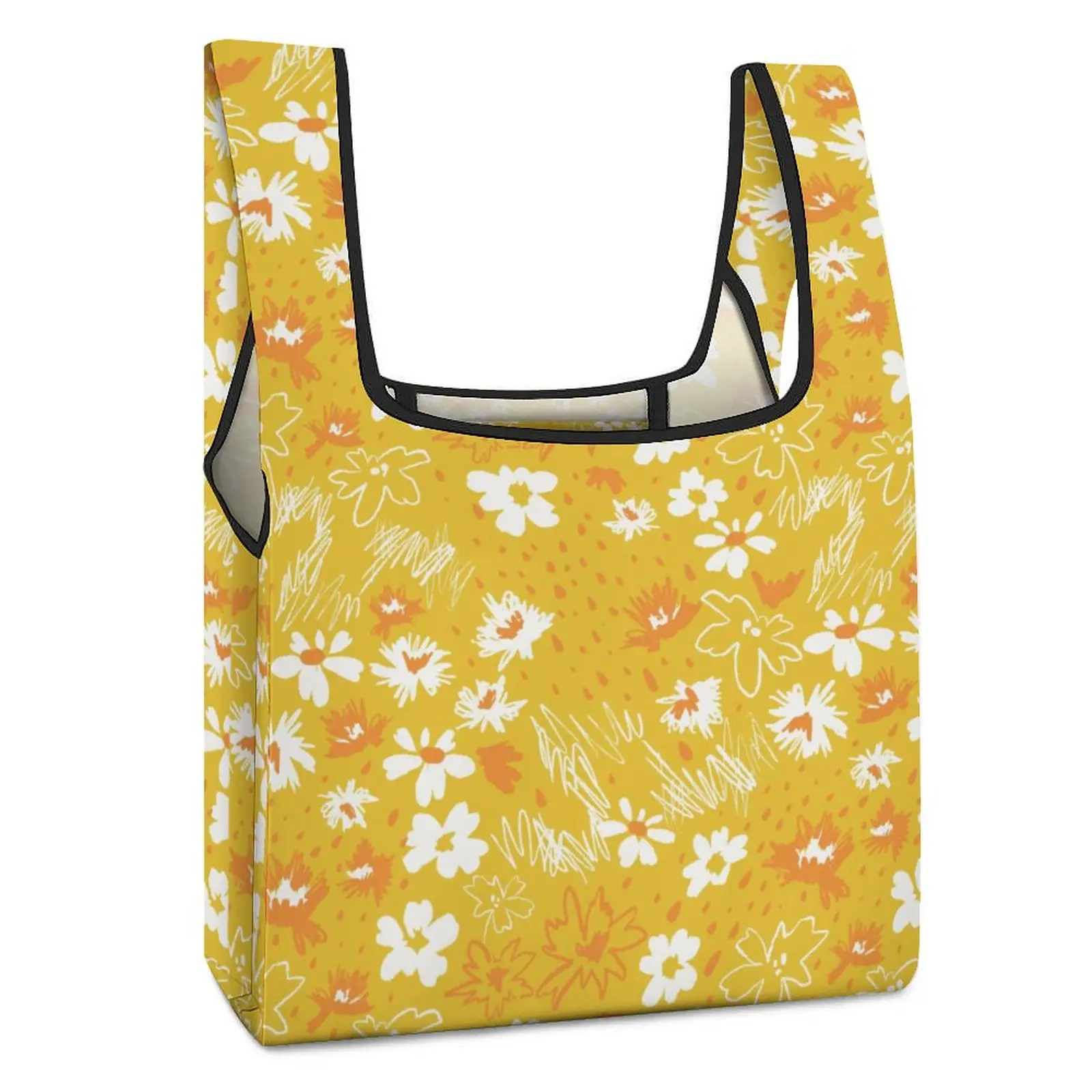 Custom Pattern Foldable Color Blocked Tote Large Food Handbag Plain Cloth Large Capacity Bag Reusable Travel Grocery Bag