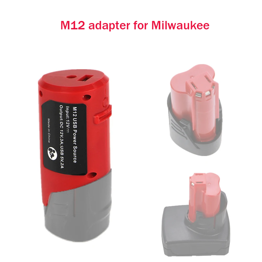 

Power Source Portable Charger Tools Converter ABS Safe Red Replacement USB Adapter For Milwaukee Lithium Battery 12V M 12