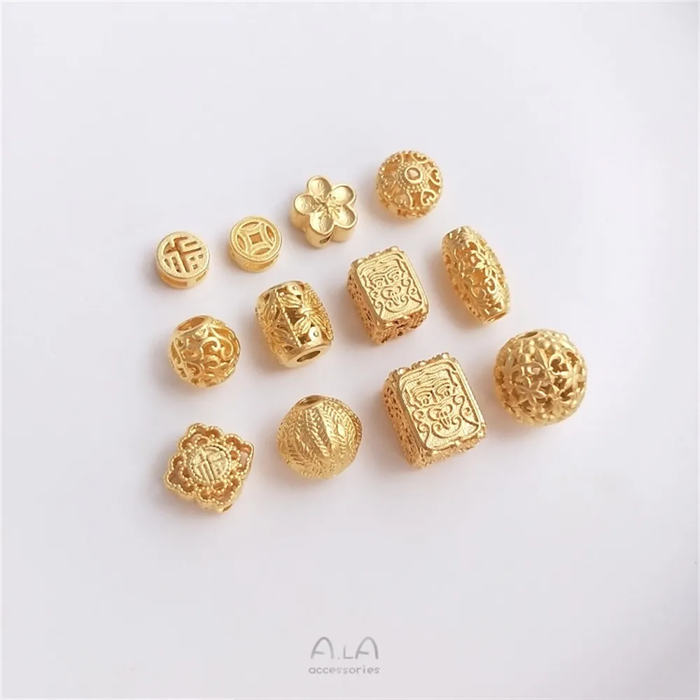 

Sand gold hollow carved spacer beads fortune copper lantern flower ball transfer beads diy bracelet necklace accessories