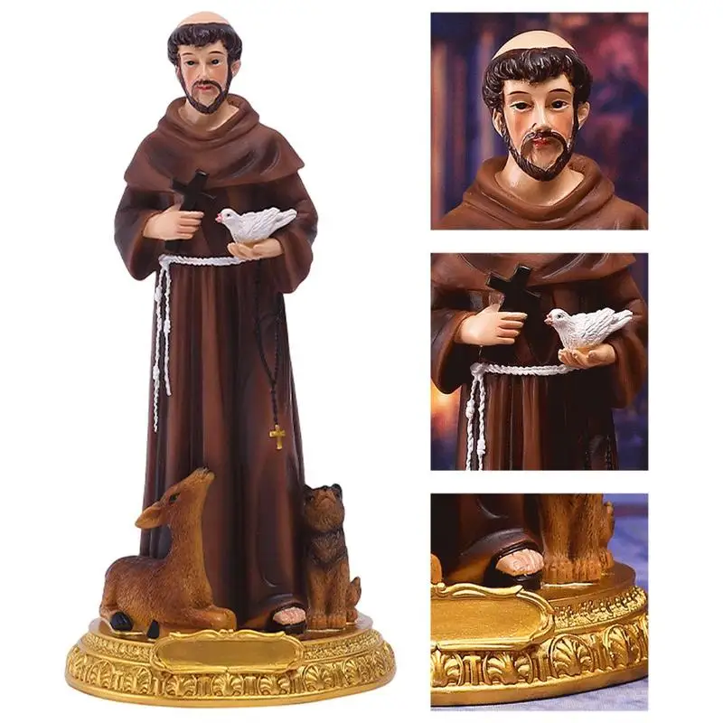 

Hand Painted St Francis Resin Statue Ornament With Dove Cross Desktop Sculpture Figurine Renaissance Collection Gift Home Decor