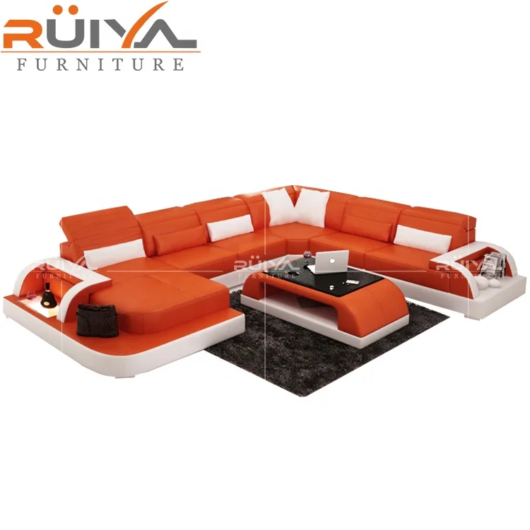 

2019 Unique Design European Style Living Room Sets Modern Orange Extra Long Used Leather Sofa