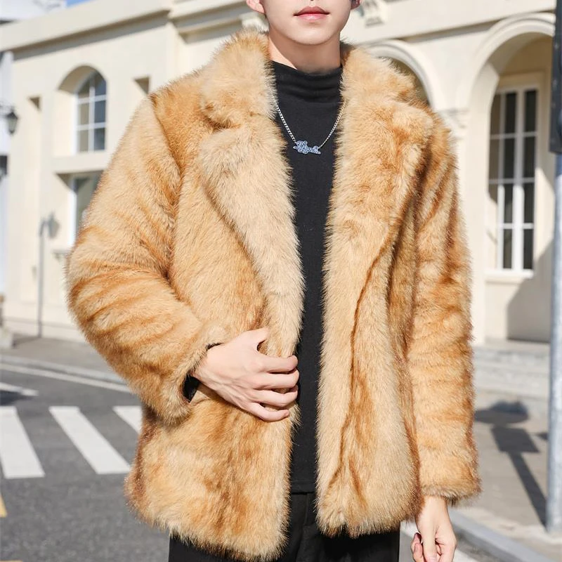 PFHQ Мужская куртка из искусственного меха осень-зима отложной воротник длинный