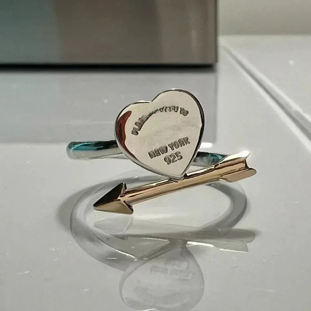 

S925 Sterling Silver Ring Women's Fashion Jewelry Original Replica Brands K Gold Luxury Original 18k Wedding Couple Heart Sale