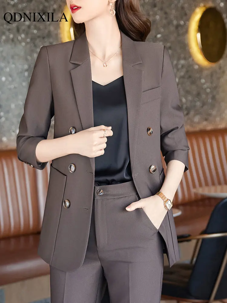 2023 New Women's Suit Jacket Blazers Pants Sets Fashion Office Luxury Elegant Chic 2 Pieces Set Outfit Trouser Suit Matching Set