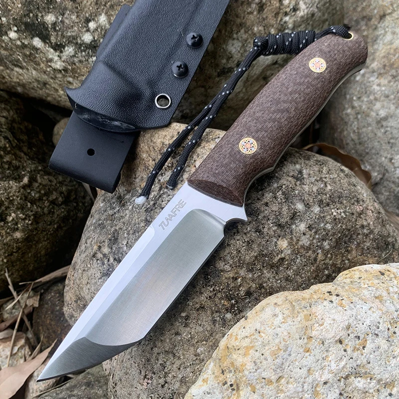 

TunafireGT0157 High Hardness Fixed Blade Knife Micarta Handle D2 Satin Blade multi-function sharp tactical Rescue straight knife