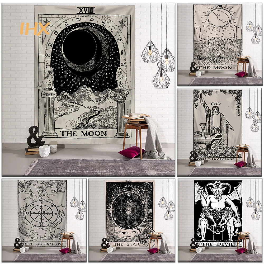 

Tarot Card Tapestry Wall Hanging Room Decor Hippie Mandala Sun and Moon Witchcraft Tapestry Bedroom Home Aesthetic Decoration