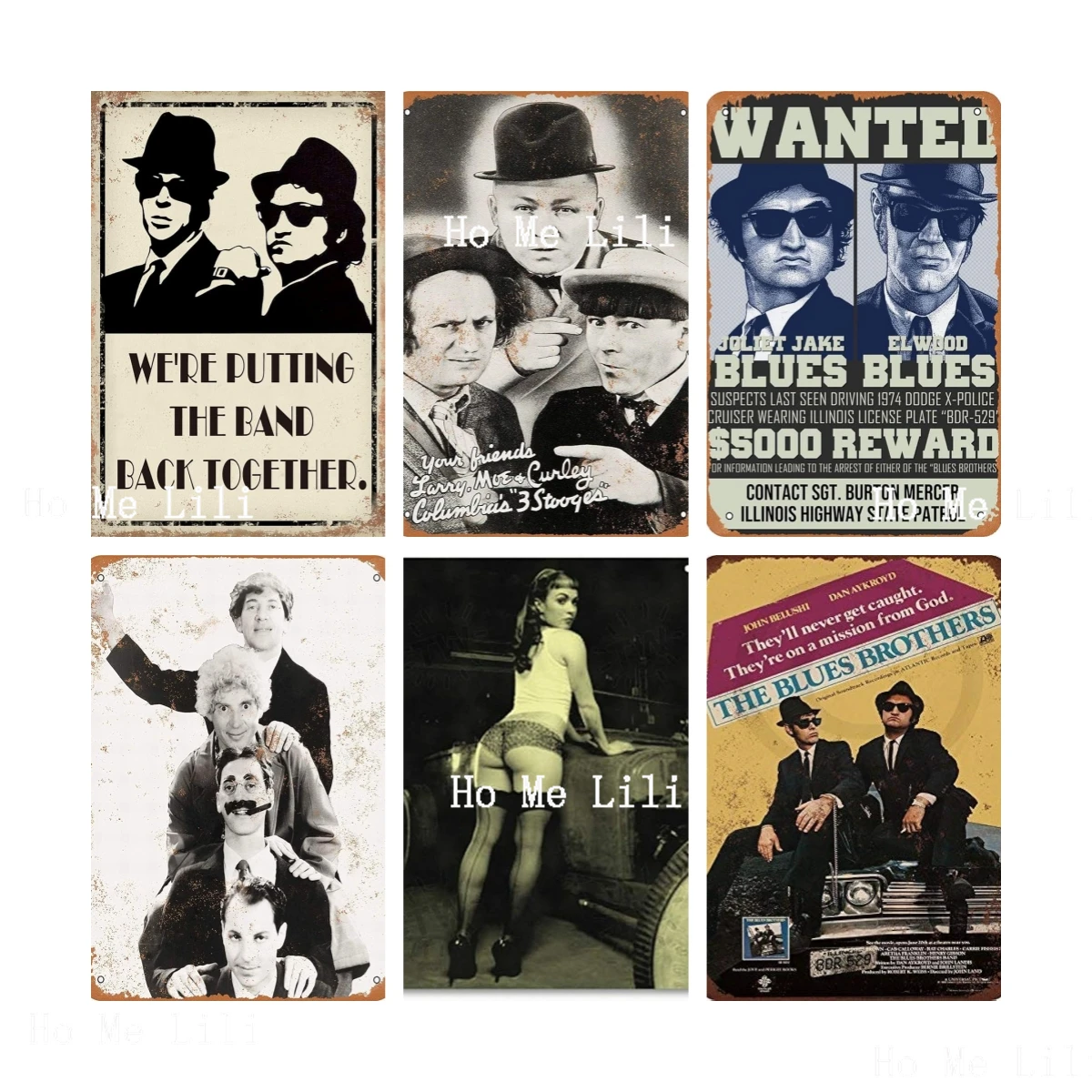 

Vintage Blues Brothers Poster Three Dummies Fun Brothers Portrait Metal Tin Logo Wall Decoration Plaque