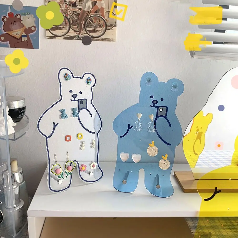 Cute Bear Transparent Earring Display Rack Hanging Storage Rack Acrylic Earring Accessories Mall Organizer Earring Support Decor