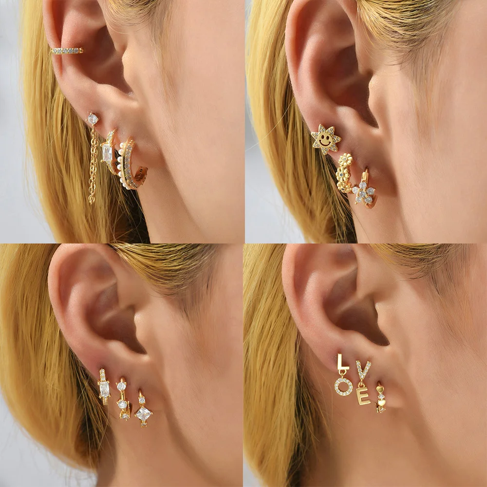 

Gold Color Geometric Round Hoops Link Chain Tassel Earrings Set for Women Trendy CZ Crystal Statement Earrings Jewelry