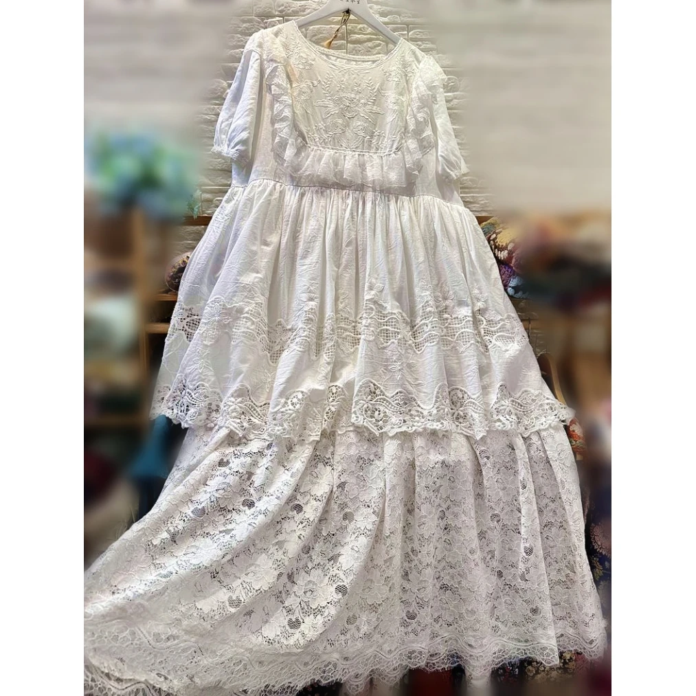 Винтажная кружевная свадебная туника длинное платье миди летнее рококо