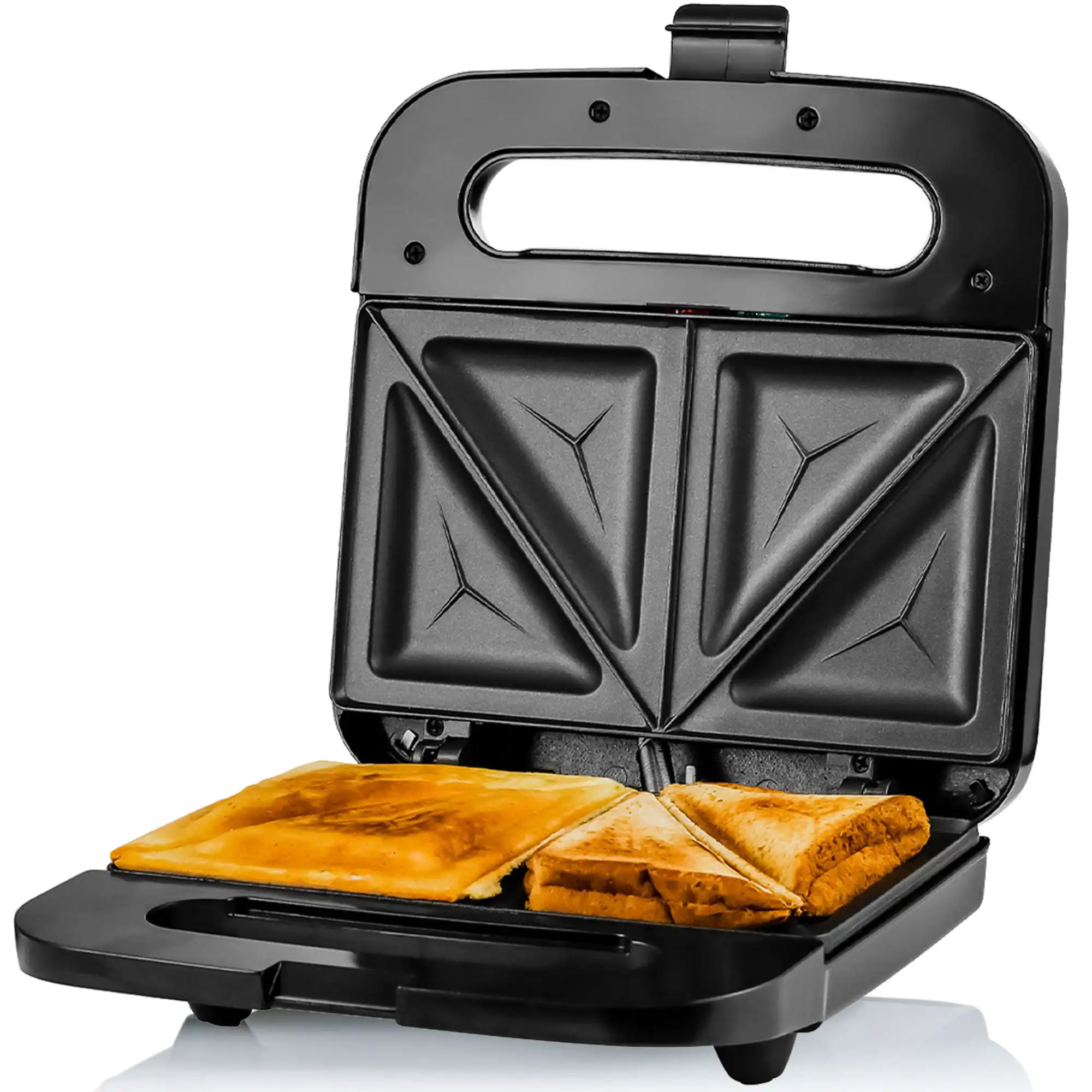 

Electric Indoor Sandwich Grill Maker with Non-Stick Cast Iron Grilling Plates 750W Countertop Bread Toaster Easy Storage & Clea