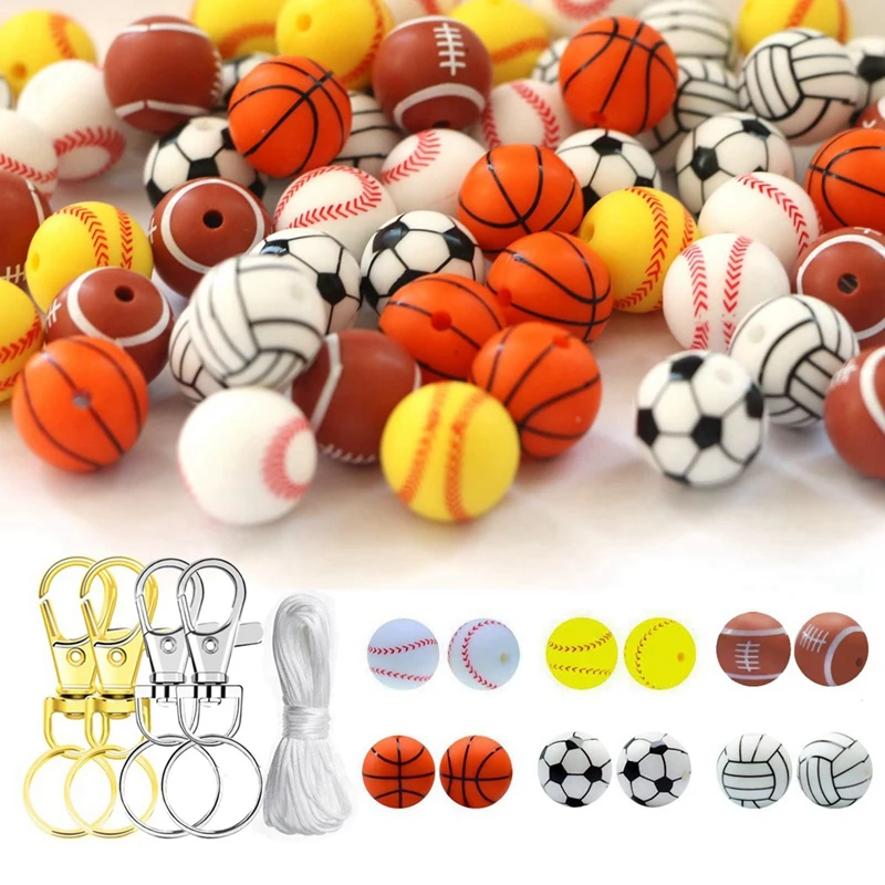 

Sports Silicone Beads 60Pcs 15Mm Silicone Beads Bulk With String Making Jewelry Necklace Bracelet DIY Crafts For Pen