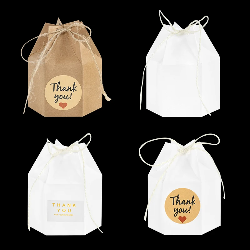 

10pcs White/Brown Kraft Paper Packaging Cardboard Box Lantern Hexagon Shape Candy Gift Storage Boxes Birthday Wedding Favors