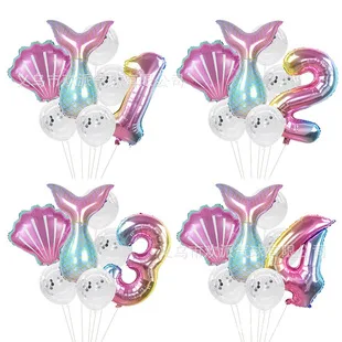 

1set Cute Little Mermaid Party Foil Balloons Sets 32inch Number Balloon For Wedding Birthday Party Decoration Helium Globos
