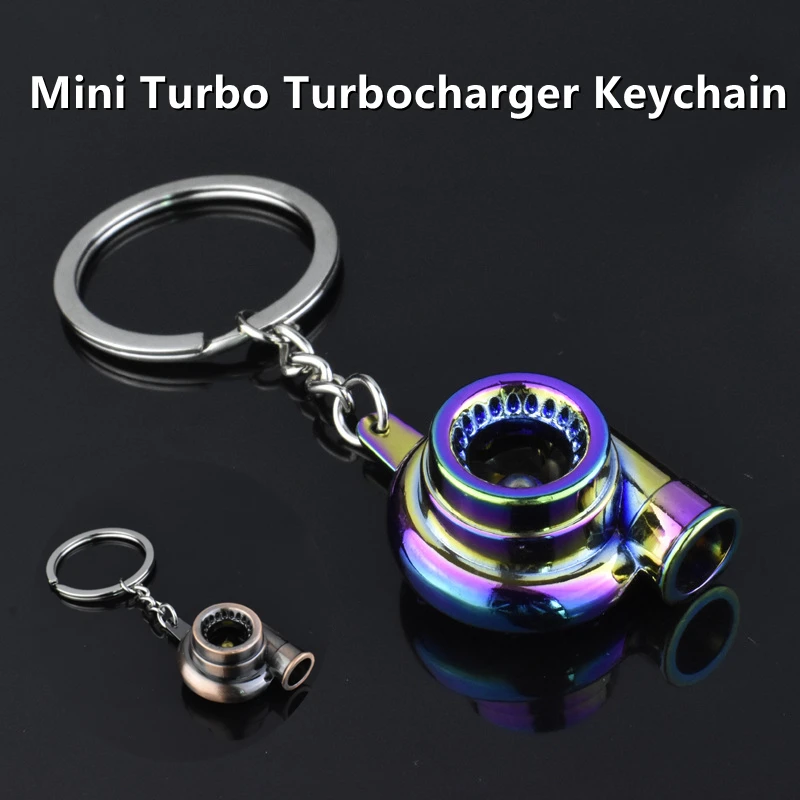 

Mini Turbo Turbocharger Keychain Spinning Turbine Key Chain Ring Zinc Alloy Metal Keyring Keyfob Car Interior Accessories Gift