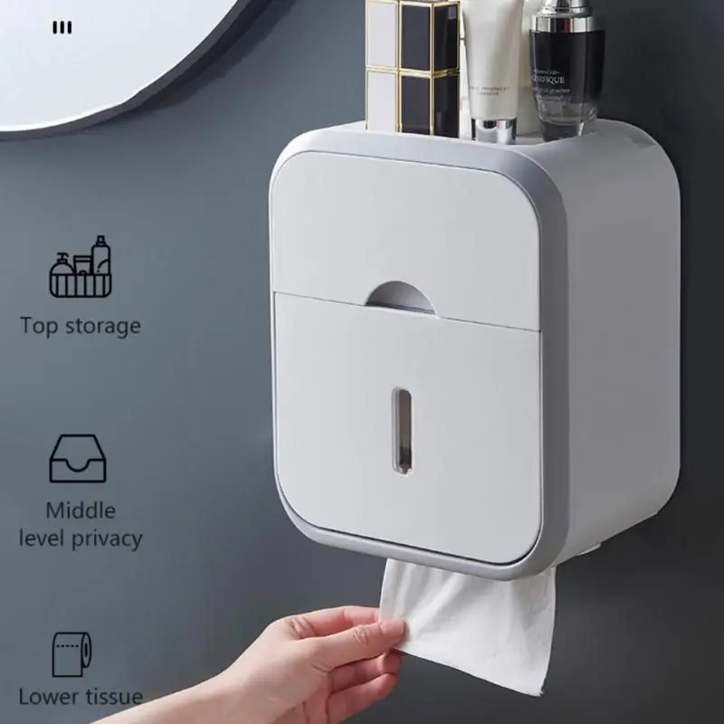 

Toilet Paper Holder Box Holder Bathroom Rack Waterproof Reel Tissue Storage Box Punch-free Kitchen Bathroom Storage Holder