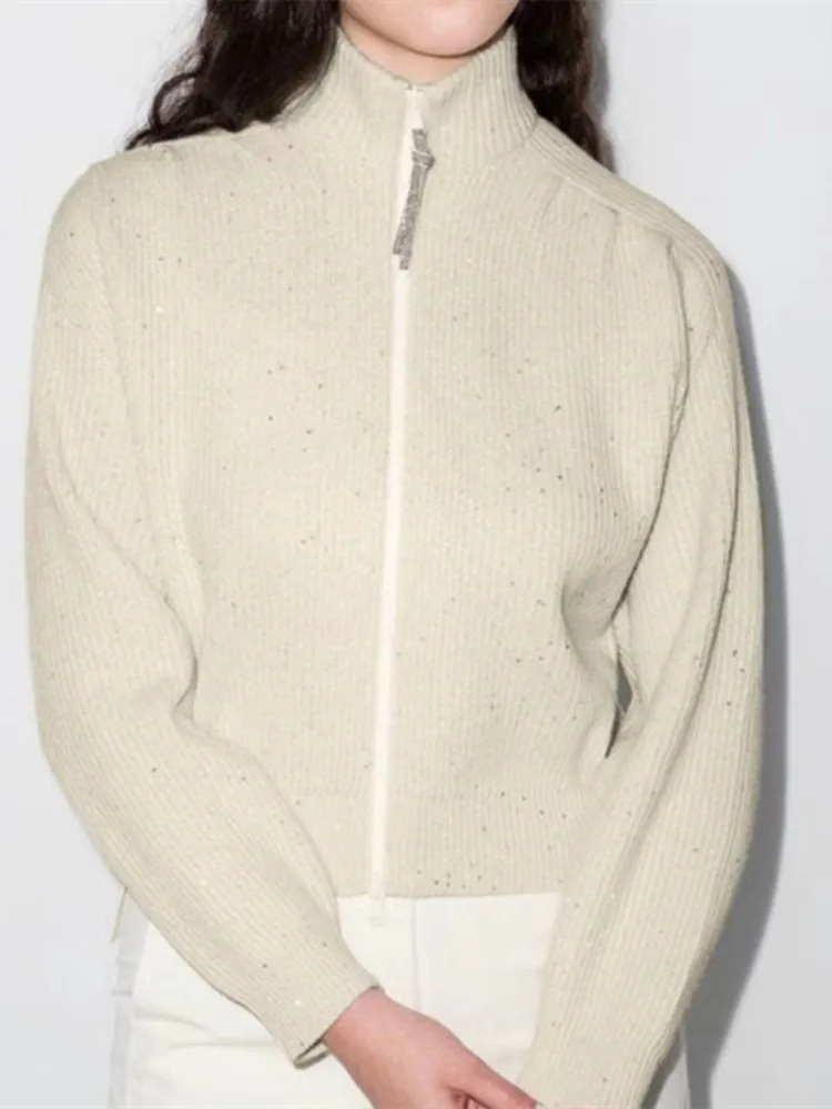 

Women's Sweater Turtleneck Sequins Zipper Casual Knitted Cardigan