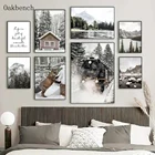 Настенный постер зимний Снежный лес лиса поезд деревянный дом художественный постер горный озеро пейзаж домашний декор холст постер Художественная печать настенные картины