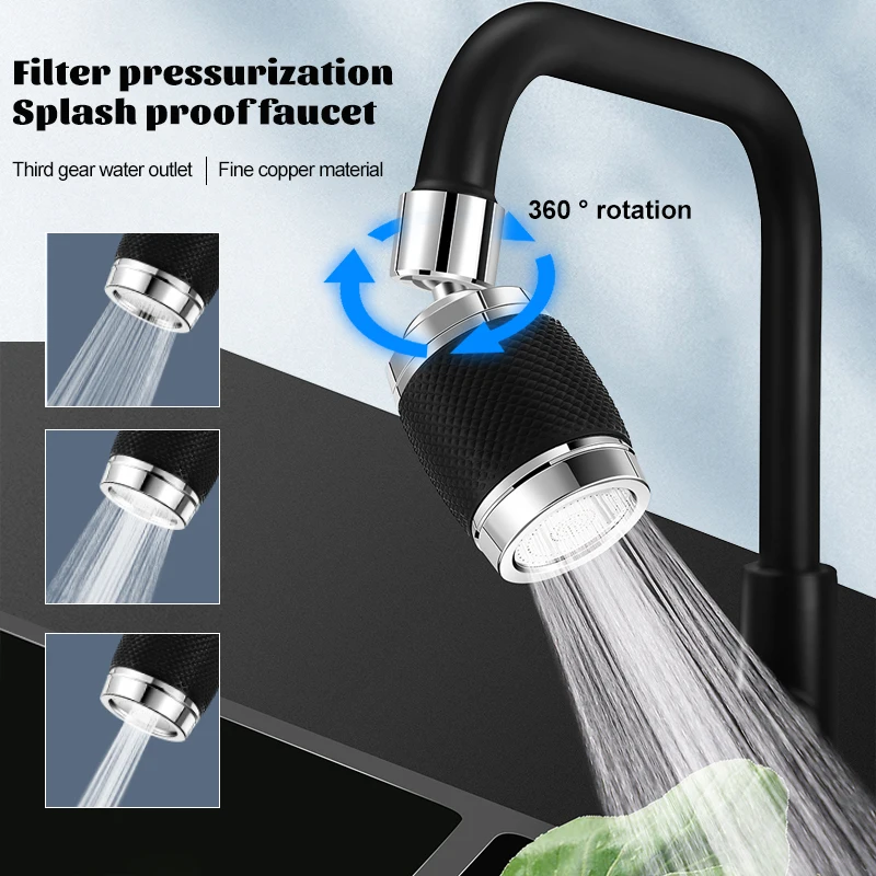 

ZhangJi 3 Modes adjustable Space Aluminum Kitchen Faucet Aerator Water Filter Diffuser 360 Degree Water Saving Nozzle Faucet