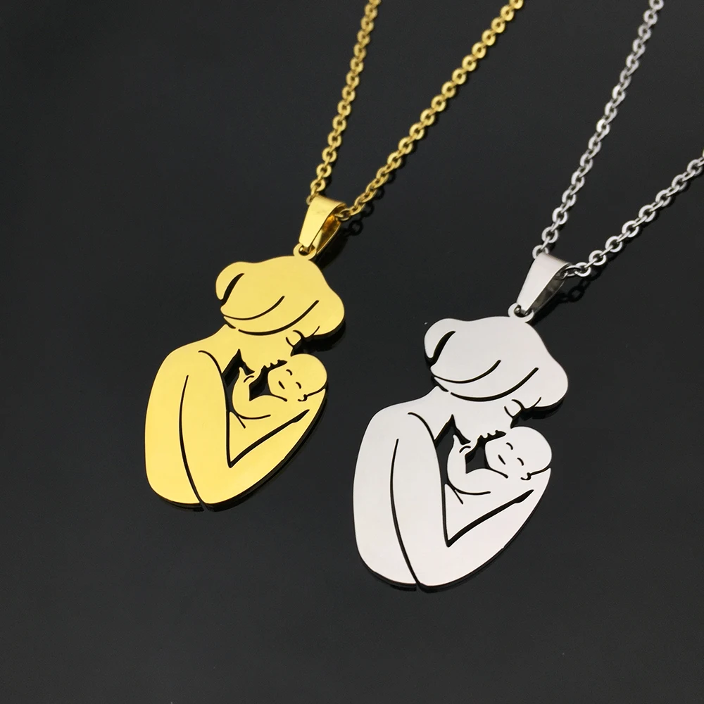 

Grateful Mother Day Gift Mom Baby Pendant Necklace Stainless Steel Chain For Women Wife Son Daughter Family Love Jewelry YP8920