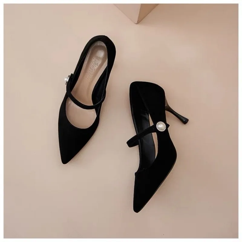 LeShion Of Женские велюровые туфли винно-красного цвета Мэри Джейн с острым носком