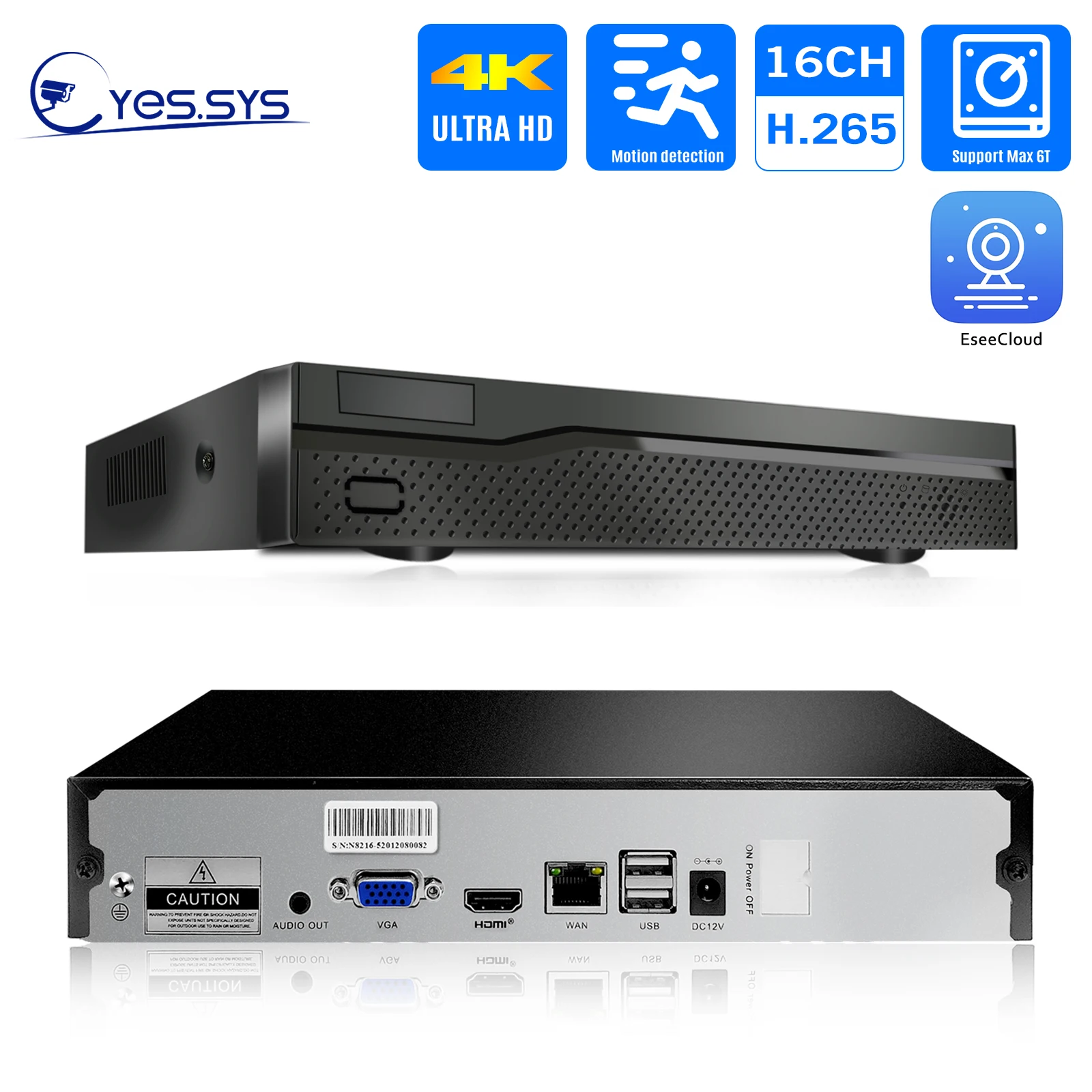 Eyes.sys H.265 16 Channels 8MP 4K HDMI HD Security NVR for IP Camera Security CCTV System P2P Network RSTP Mobile APP