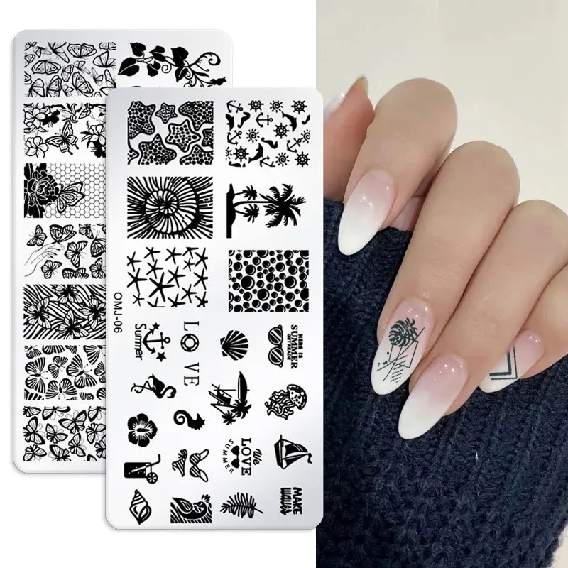 

Snake Leopard Nail Art Stamping Plates Geometric Lines Leaves Flowers Nail Design Image Printing Plates Stencil Stamping Tools