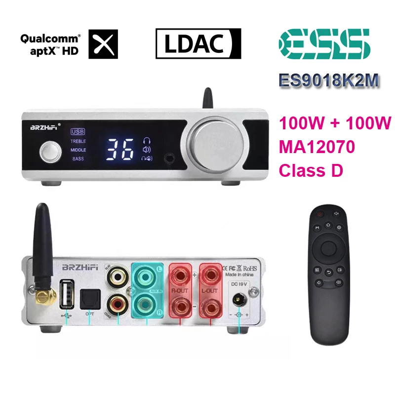 Усилитель звука 2*100 Вт ES9018K2M MA12070 Bluetooth 5 0 QCC5125 USB DAC Class D APTX-HD LDAC HiFi усилитель