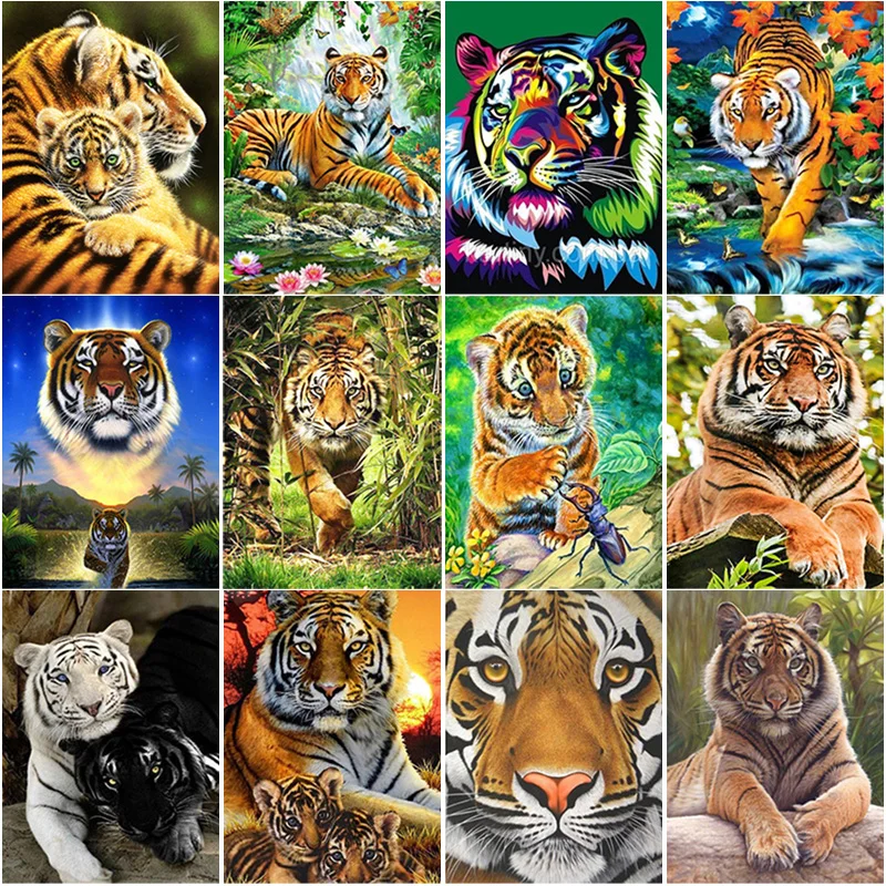 

50*70CM 5D DIY Diamond Painting Tiger Diamond Embroidery Animal Cross Stitch Full Round Drill Crafts Home Decor Art Gift