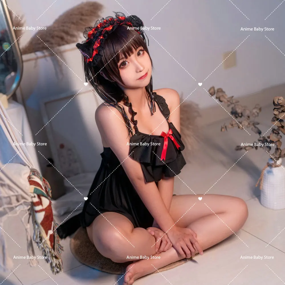 

Cat Girl Mesh Ruffle Flap Sexy Black Cat Hollow Out Underwear Tail Fat Suit Cosplay Costumes Anime Cosplay