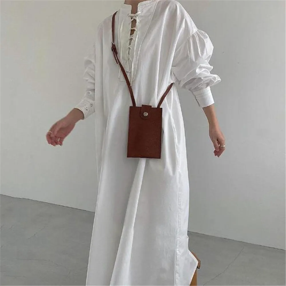 

Женское платье в японском стиле, повседневные длинные платья на шнуровке с пышными рукавами, свободные платья с обеих сторон