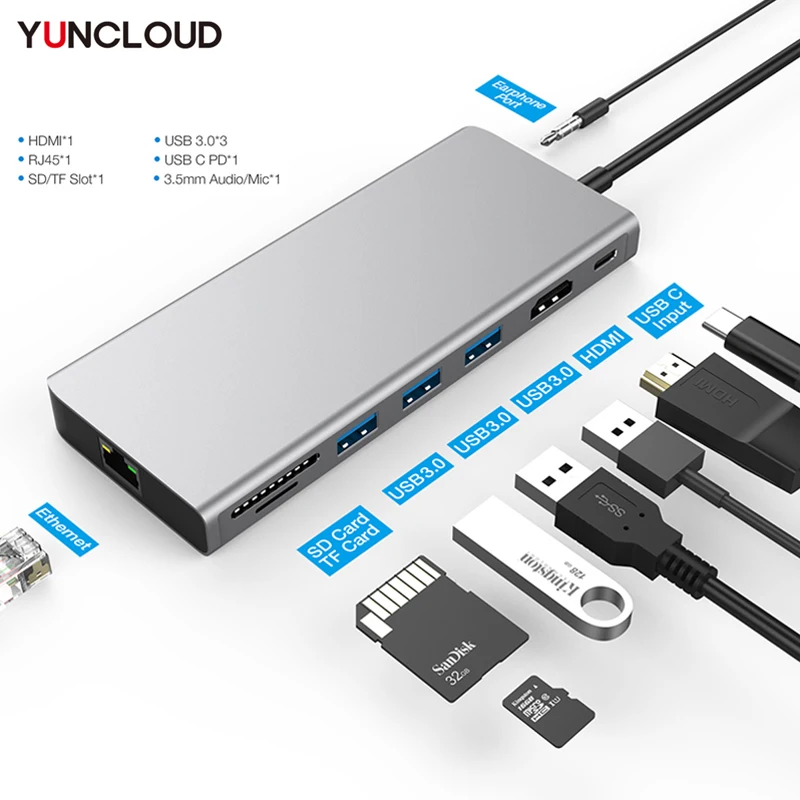 Адаптер, совместимый с HDMI типа C, 4K 3,1 на Multi USB 3,0 RJ45 Адаптер, совместимый с HDMI типа C, 4K 3,1 на Multi USB 3,0 RJ45