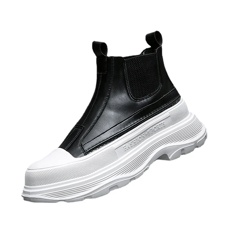 2022 Fashion Leather Boots Autumn New Thick-soled Lightweight High Boots High-top Trend Casual White Shoes Boots