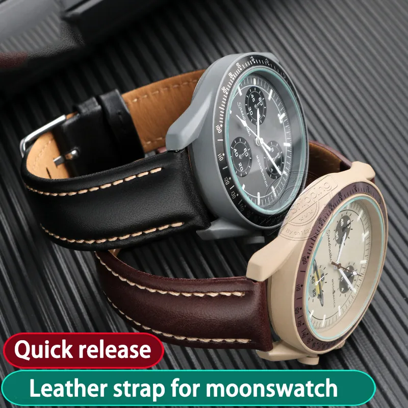 

Ремешок из натуральной кожи для мужских и женских часов Omega X Swatch, быстросъемный зеленый и красный браслет, аксессуары для часов, 20 мм