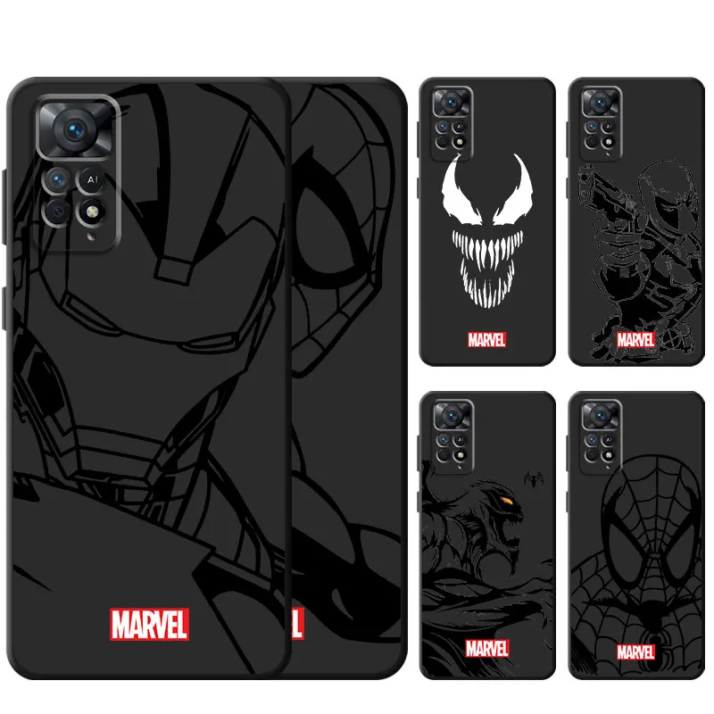 

Marvel Ironman Spiderman Phone Case For Xiaomi Redmi Note 9S 11 Pro 8 11T 11S 10S 10 Lite 8T 7 9 9T Black Funda Capa