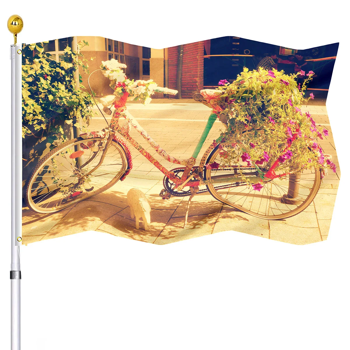 

Vintage Flag House Indoor Outdoor Decor Double Stitched Bicycle Leaves and Flowers In The Basket Pattern Flags with 2 Grommets