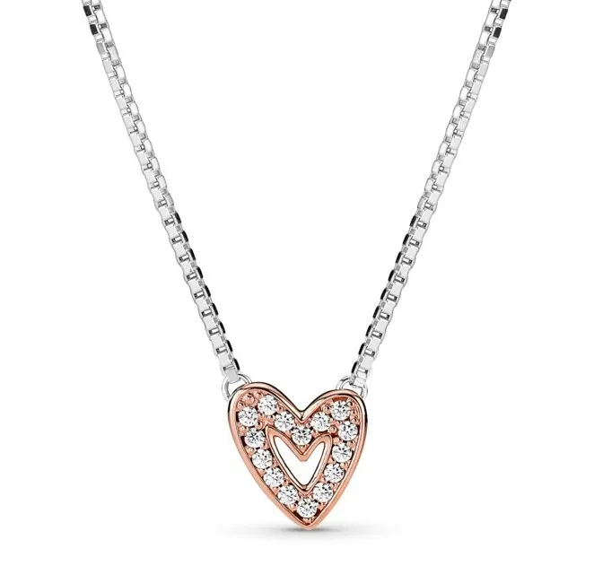 

Authentic 925 Sterling Silver Moments Rose Freehand Heart With Crystal Necklace For Women Bead Charm Diy Fashion Jewelry
