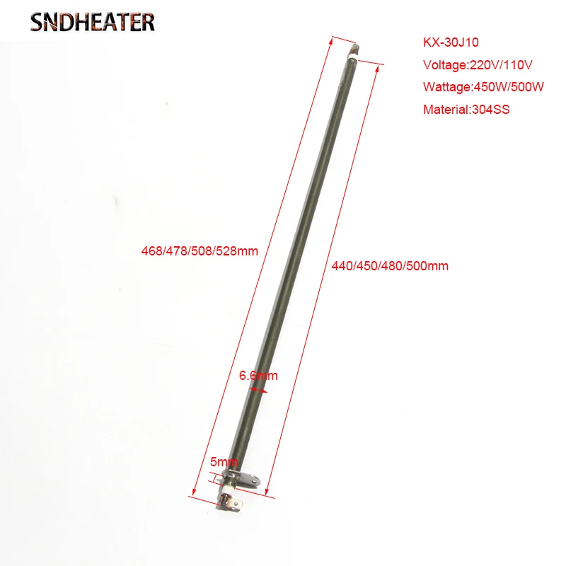 

SNDHEATER 2 шт. электрический прямой трубчатый нагреватель 450 Вт/500 Вт 304SUS 6,6 мм * 468/478/508/528 мм 110 В/220 В воздушный нагреватель духовки
