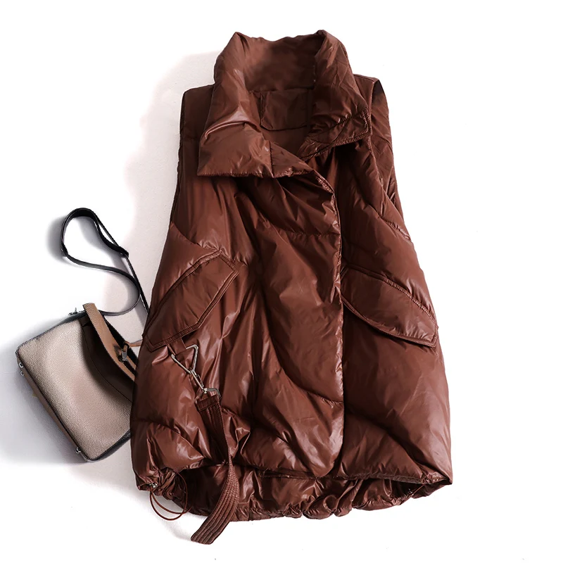 Fitaylor Winter New Stand Collar Feather Vest Jacket Women 90% White Duck Down Sleeveless Coat Casual Loose Fluffy Warm Outwear