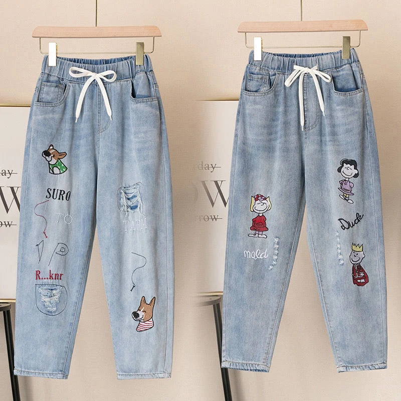 

Spoof Portrait Print Denim Pants Women High Street Funny Loose Straight-leg Pants Streetwear Casual Jeans Trousers Lady