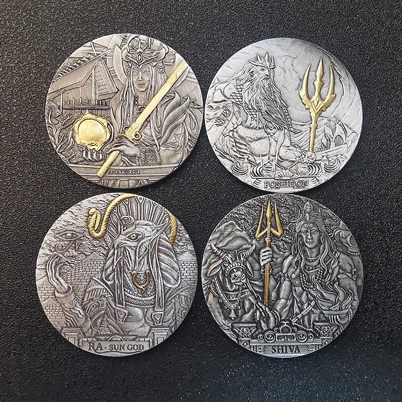 

NEW Non-Magnetic Egyptian Sun God & Japanese Myth Amaterasu Great God & Indian Mythical Shiva Commemorative Challenge Coin Gift