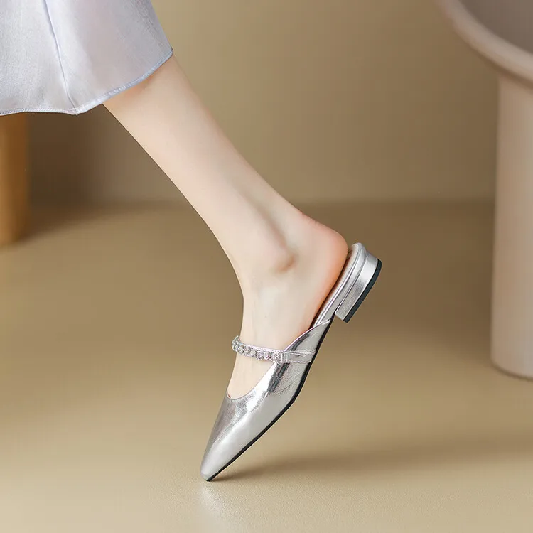 

Туфли женские в стиле ретро, элегантные туфли Muller, со стразами, плоская подошва, каблук, свадебная обувь, лето 2023