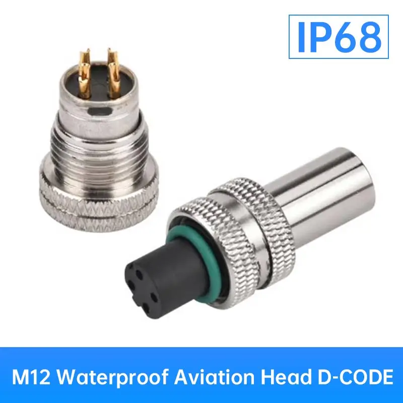 

1 шт. IP67 M12 4-контактный D-код авиационный разъем, штекер, гнездо, 4-контактный разъем, круглый водонепроницаемый переходник для авиации