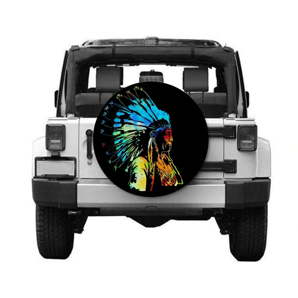 

Spare Tire Cover Tie Dye Indian Chief Universal Wheel Tire Covers for Jeep Trailer RV SUV Truck Camper Travel Trailer Accessorie