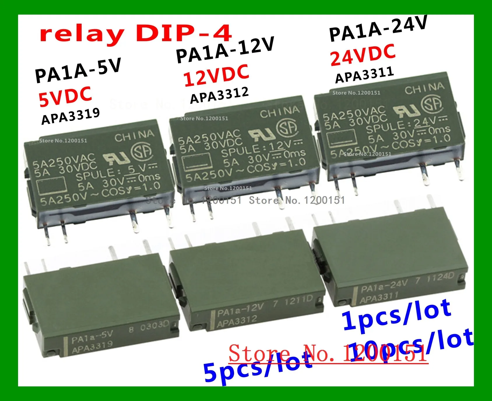 PA1A PA1A-5V PA1A-12V PA1A-24V APA3319 APA3312 APA3311 5A250VAC реле DIP-4