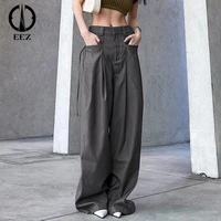 %e3%80%90girl boss%e3%80%91vintage grey cargo pants korean lace up pocket low rise casual pants women streetwear sweatpants y2k baggy trousers