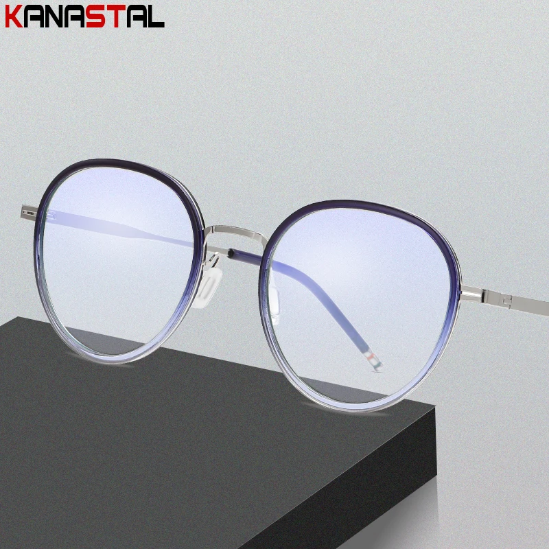 

New Women's Blue Light Blocking Glasses Retro TR90 Metal Round Glasses Frame Anti Ray Transparent Optical Spectacle Men Eyewear