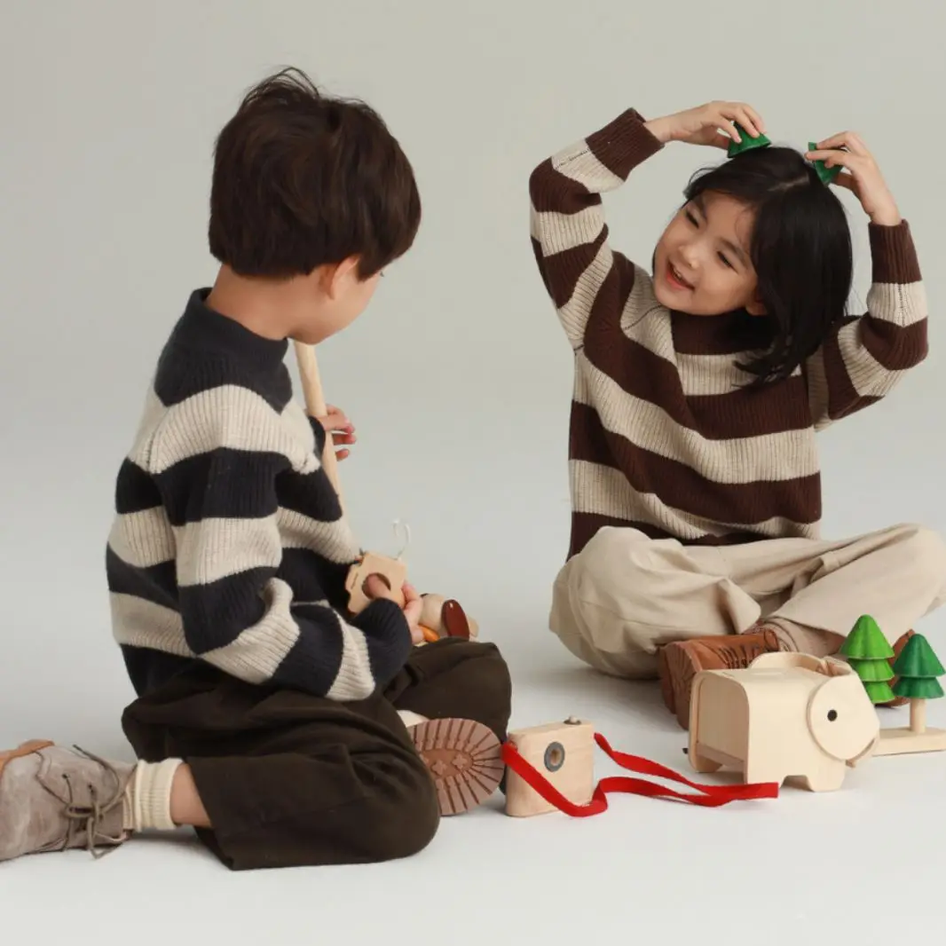 Новинка Осень-зима 2023 теплый детский свитер в полоску Повседневный шерстяной