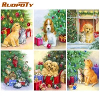 ruopoty paint by number christmas dog hand painted painting art gift diy pictures by numbers animals kits home decoration